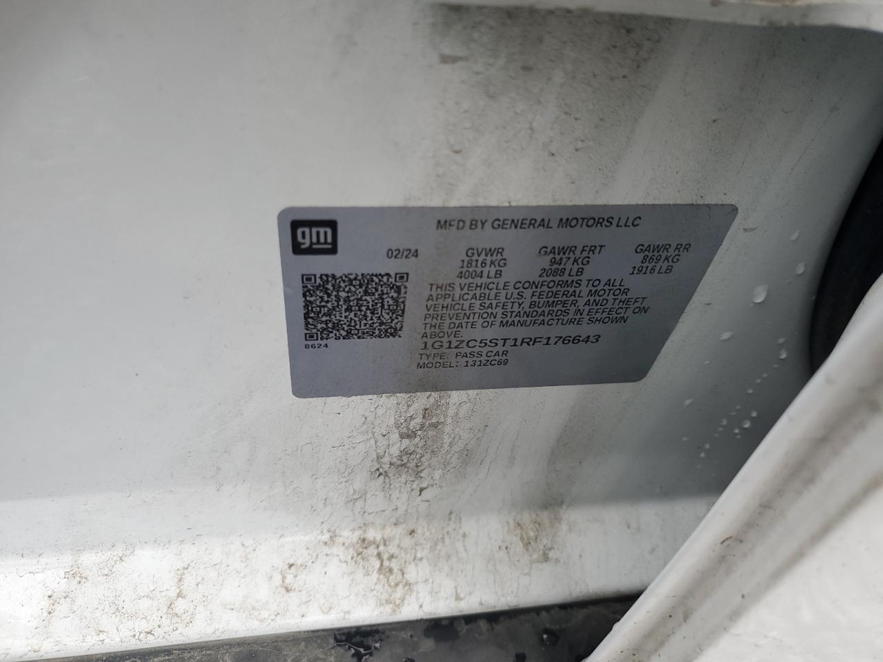 2024 CHEVROLET MALIBU LS VIN:1G1ZC5ST1RF176643