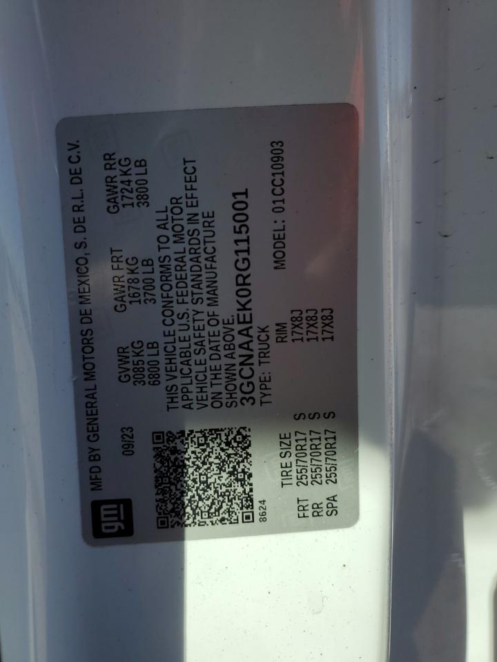 2024 CHEVROLET SILVERADO C1500 VIN:3GCNAAEK0RG115001