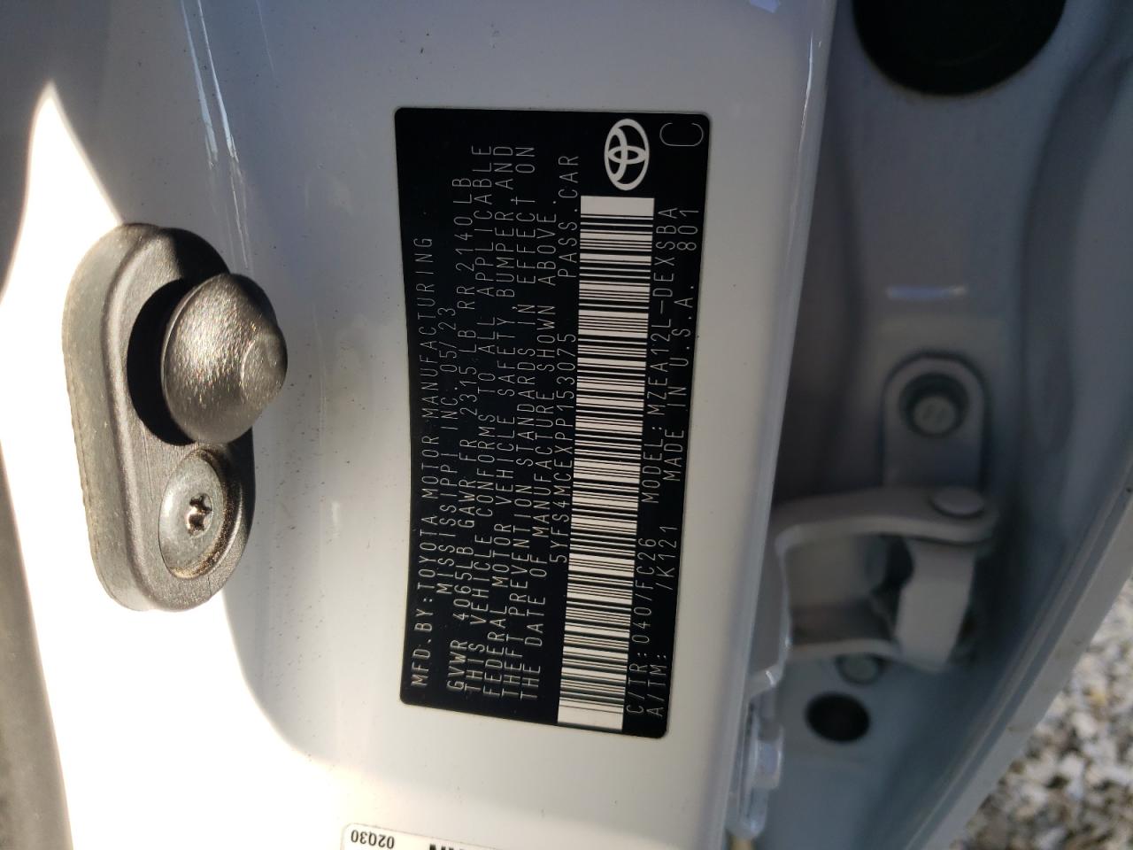 2023 TOYOTA COROLLA SE VIN:5YFS4MCEXPP153075