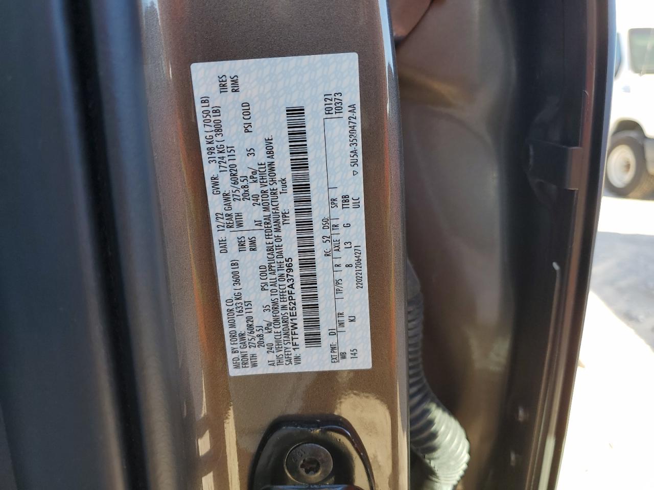 2023 FORD F150 SUPERCREW VIN:1FTFW1E52PFA37965