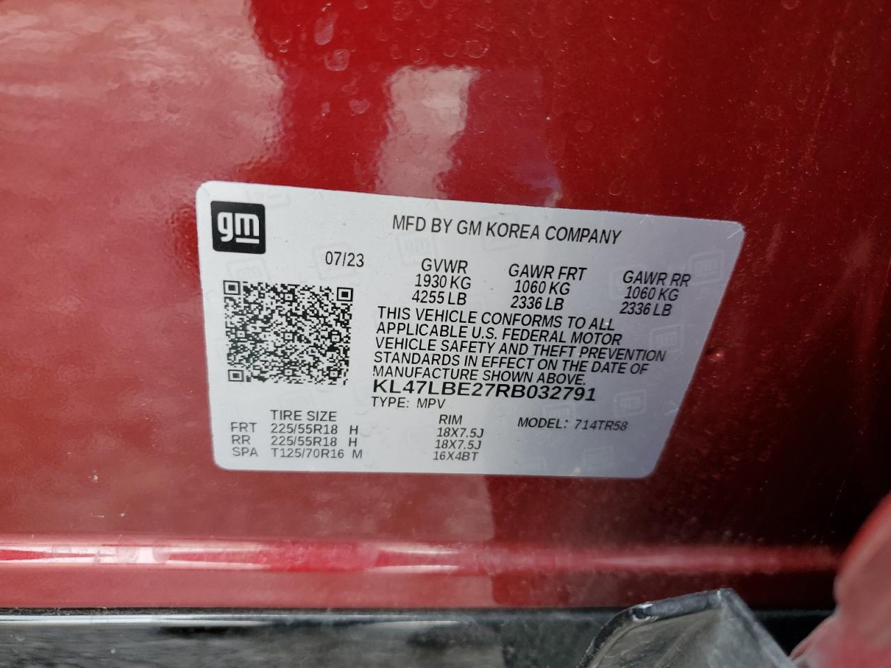 2024 BUICK ENVISTA SPORT TOURING VIN:KL47LBE27RB032791