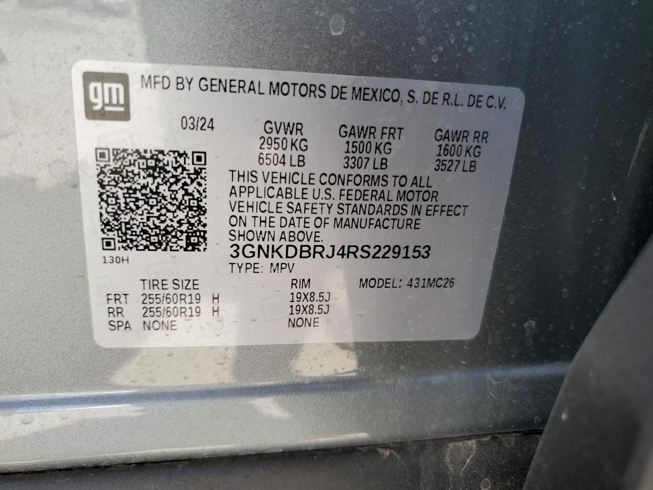 2024 CHEVROLET BLAZER 2LT VIN:3GNKDBRJ4RS229153