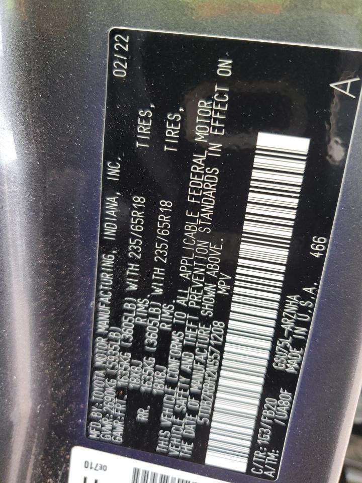 2022 TOYOTA HIGHLANDER L VIN:5TDBZRBH2NS571208