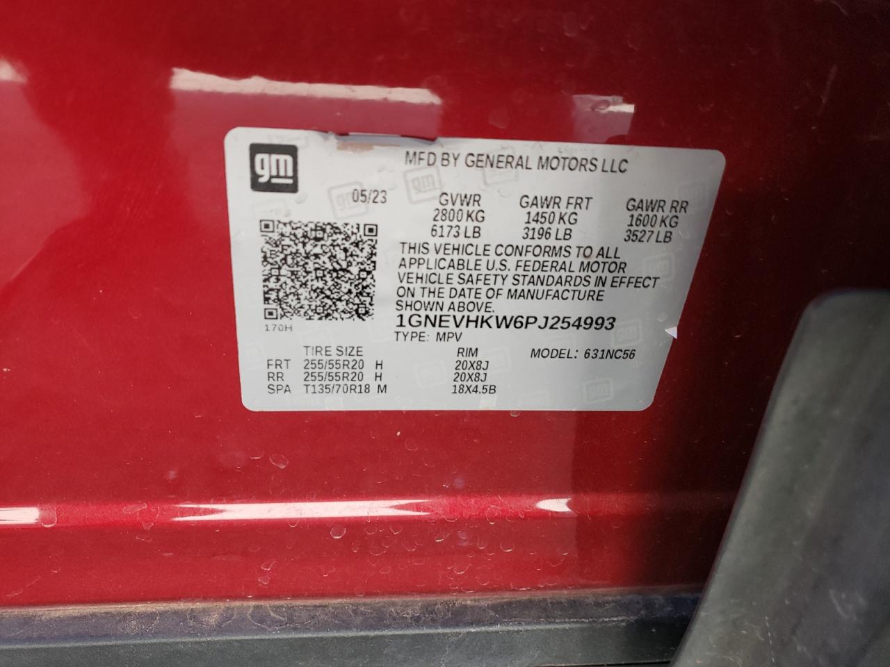 2023 CHEVROLET TRAVERSE LT VIN:1GNEVHKW6PJ254993