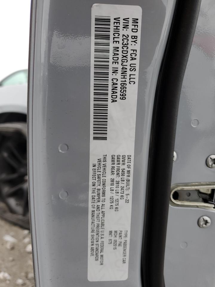 2022 DODGE CHARGER SCAT PACK VIN:2C3CDXGJ4NH166599