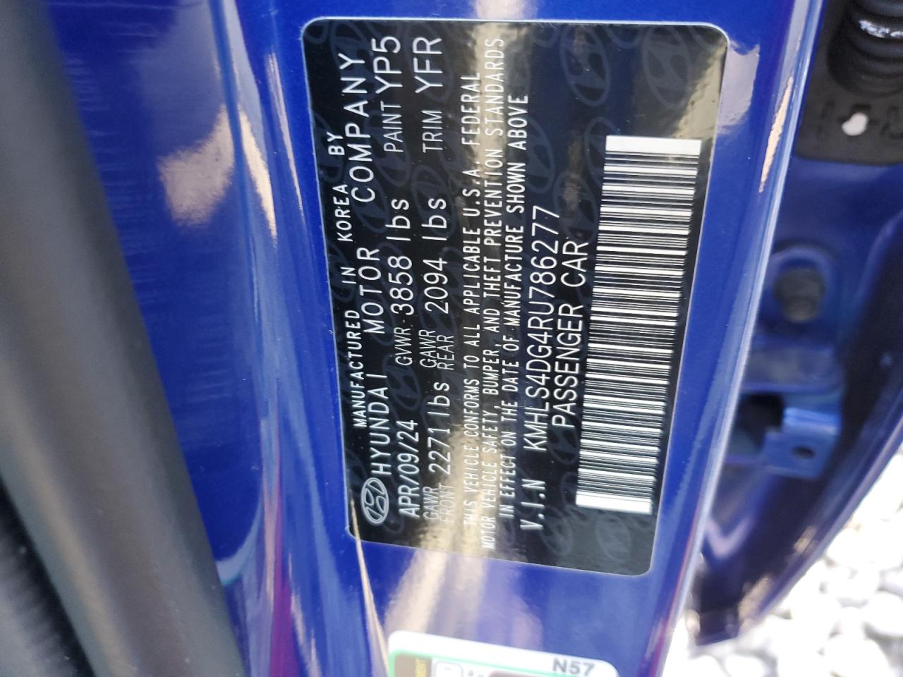 2024 HYUNDAI ELANTRA SEL VIN:KMHLS4DG4RU786277