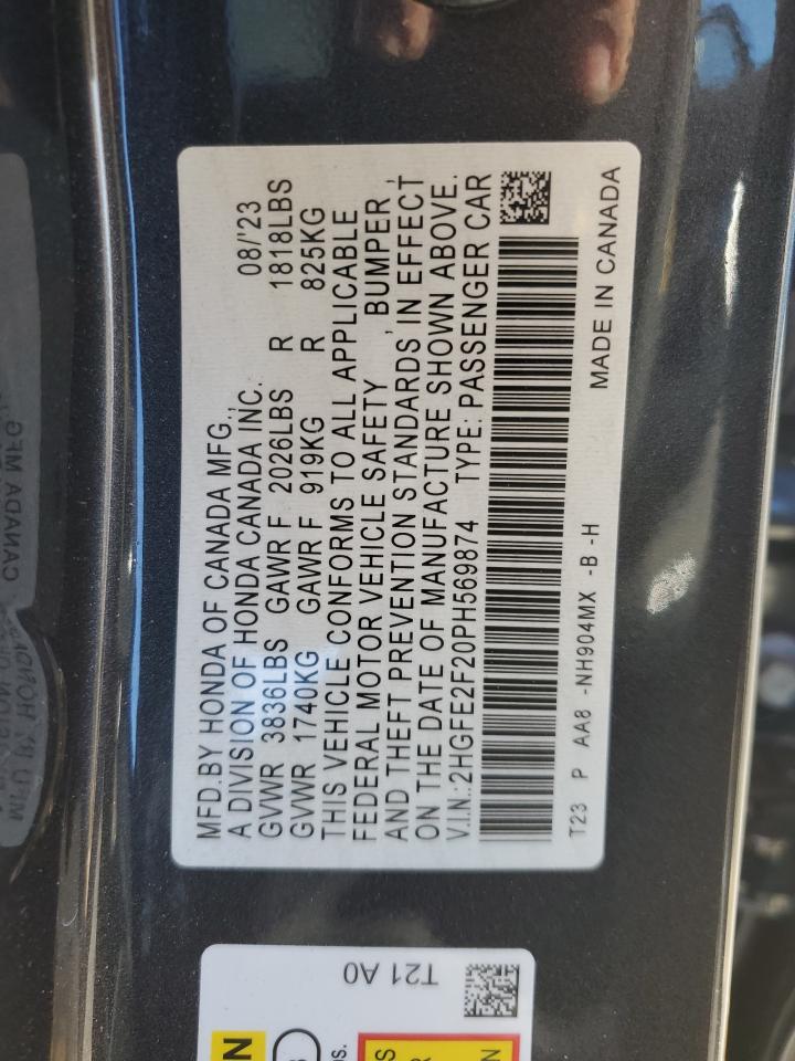 2023 HONDA CIVIC LX VIN:2HGFE2F20PH569874