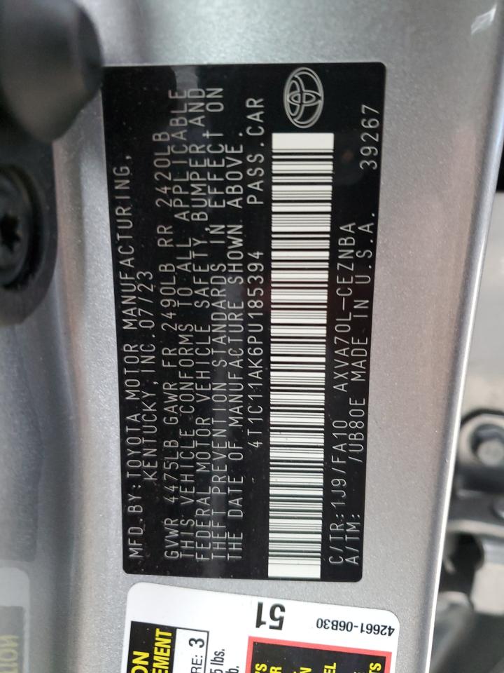 2023 TOYOTA CAMRY LE VIN:4T1C11AK6PU185394