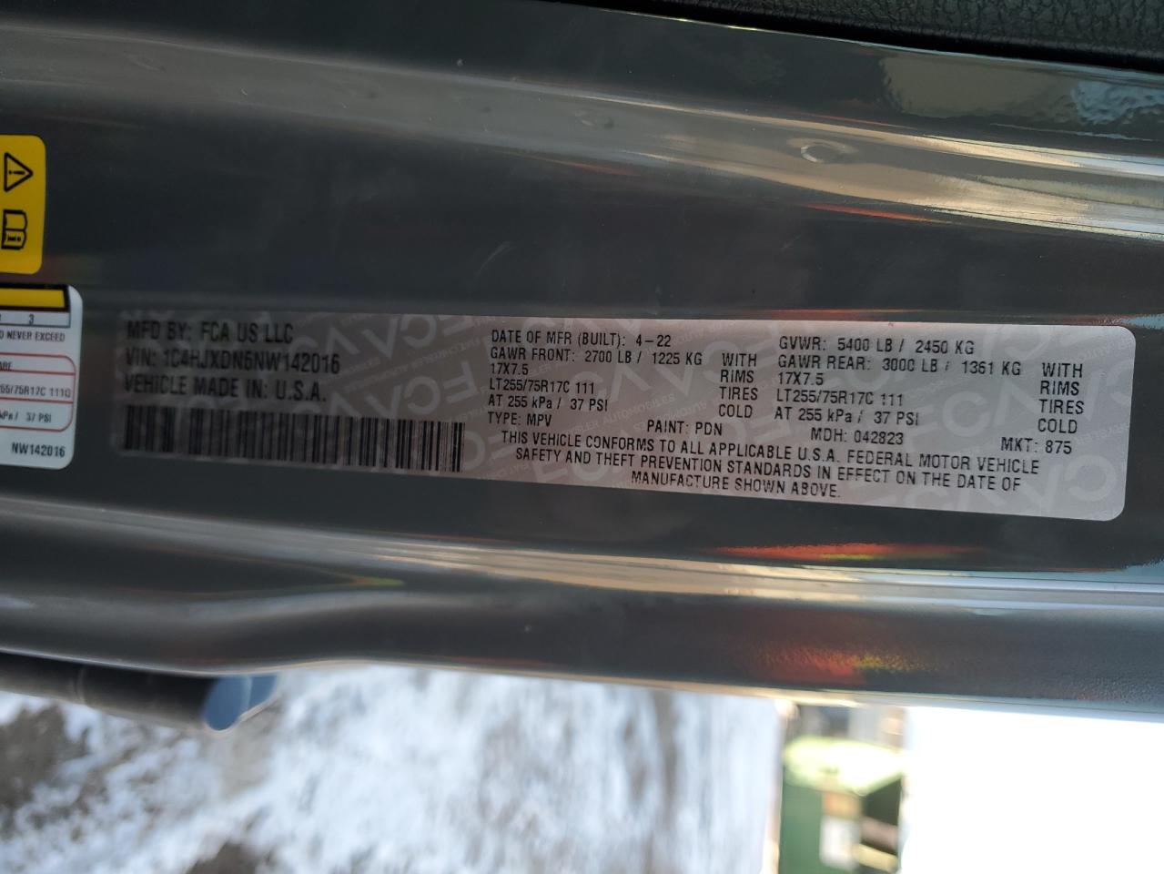 2022 JEEP WRANGLER UNLIMITED SPORT VIN:1C4HJXDN6NW142016