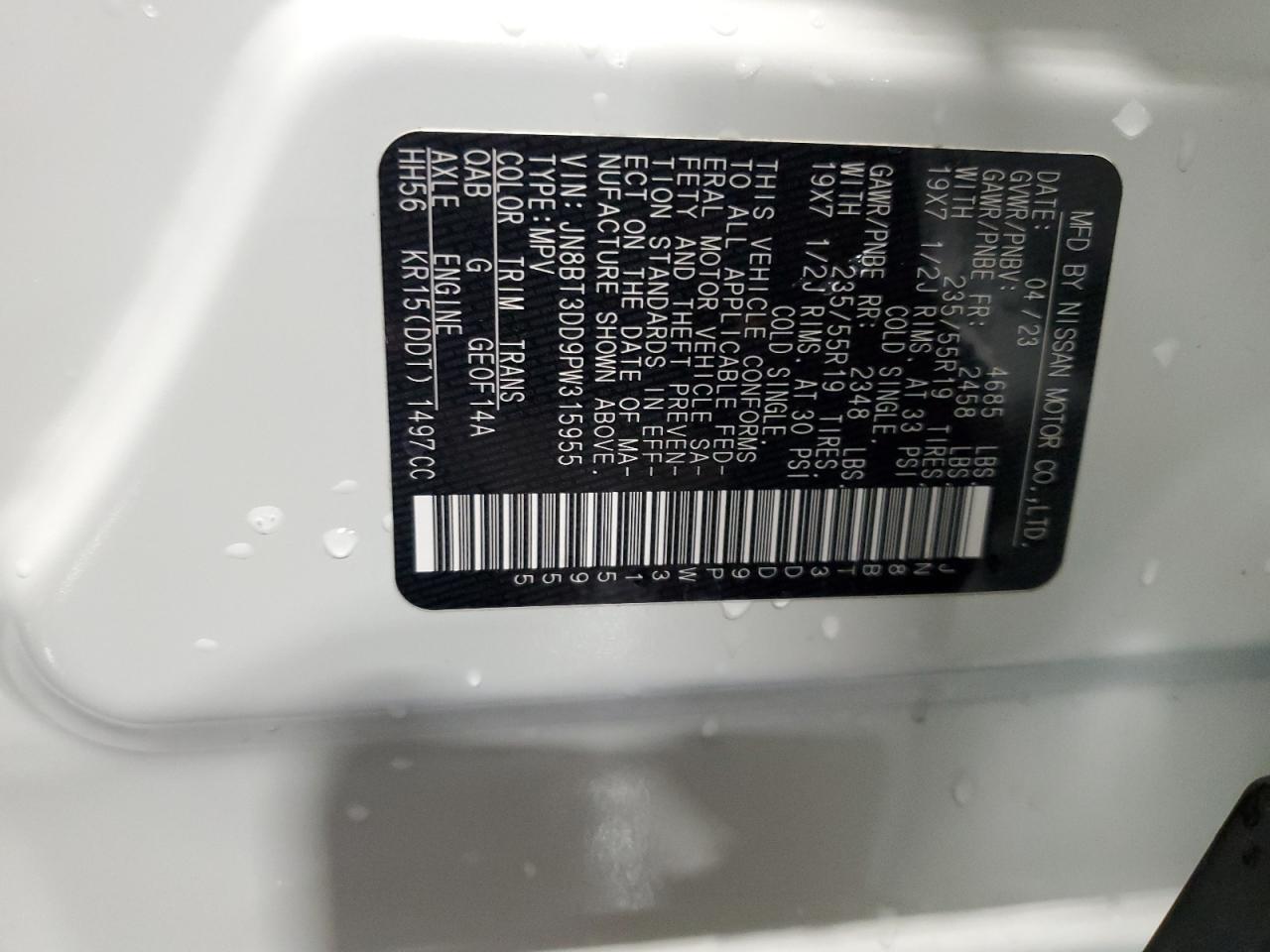 2023 NISSAN ROGUE PLATINUM VIN:JN8BT3DD9PW315955