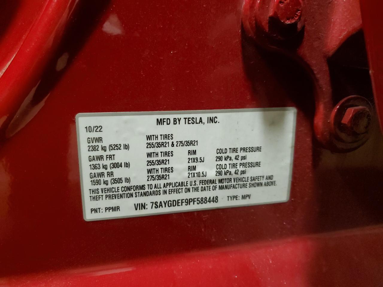 2023 TESLA MODEL Y VIN:7SAYGDEF9PF588448