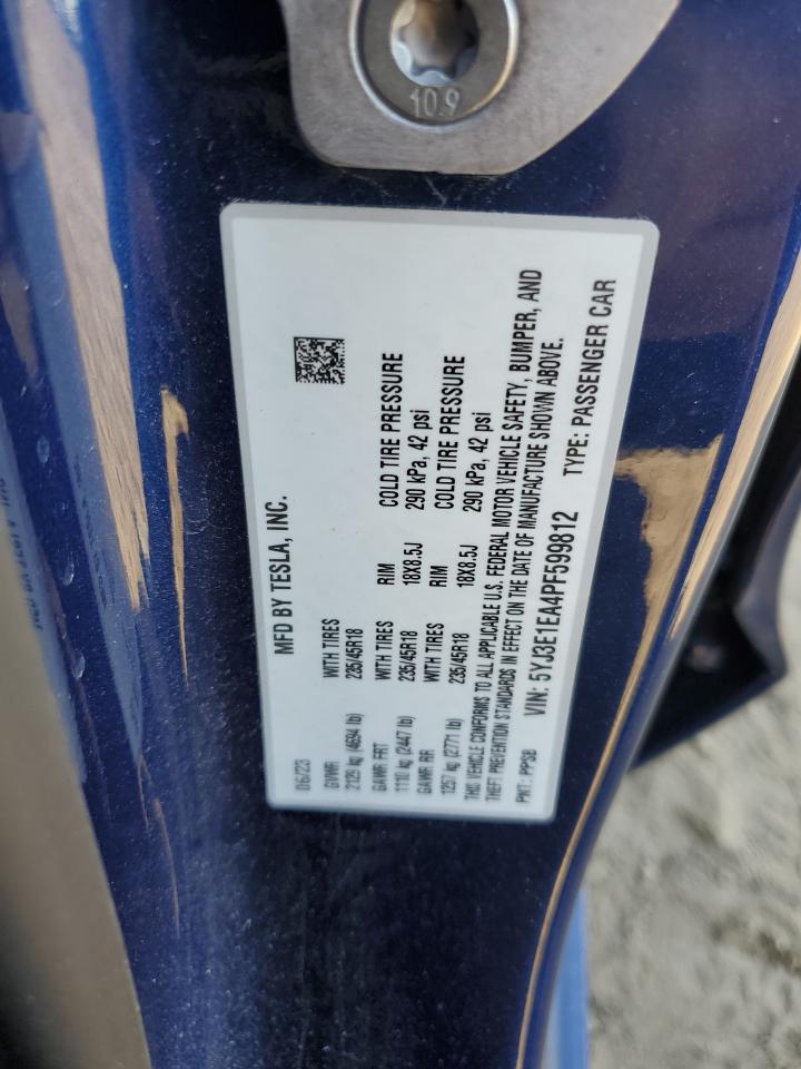 2023 TESLA MODEL 3 VIN:5YJ3E1EA4PF599812