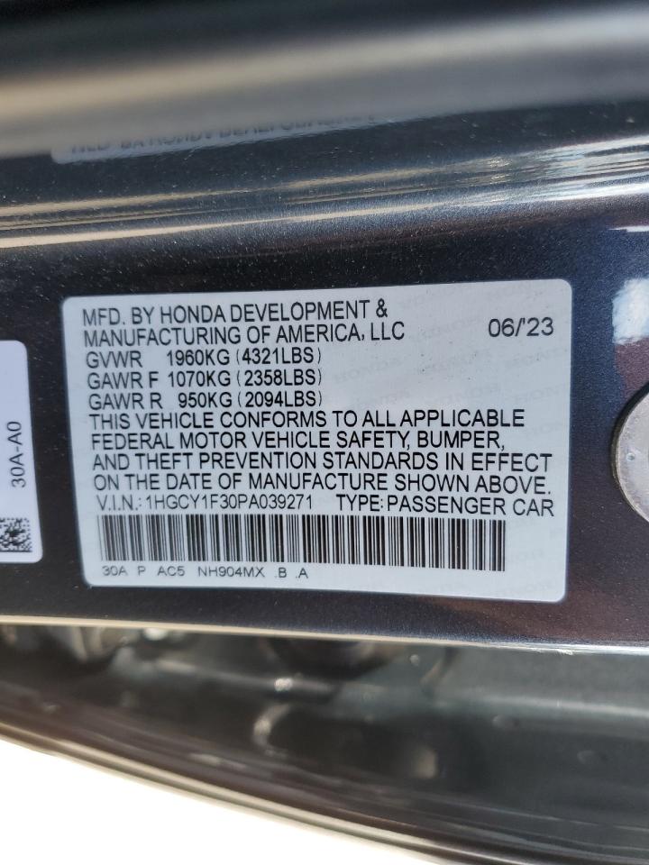 2023 HONDA ACCORD EX VIN:1HGCY1F30PA039271