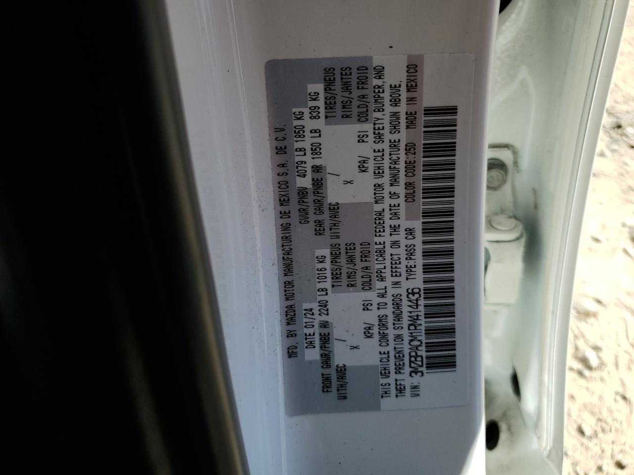 2024 MAZDA 3 PREFERRED VIN:3MZBPACM1RM414436