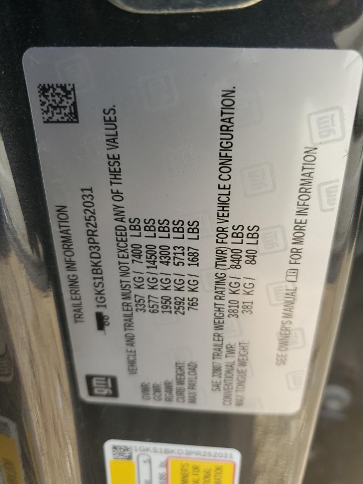 2023 GMC YUKON SLT VIN:1GKS1BKD3PR252031