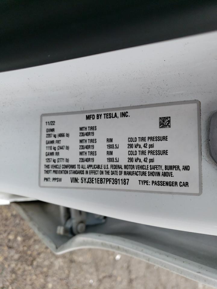 2023 TESLA MODEL 3 VIN:5YJ3E1EB7PF391187