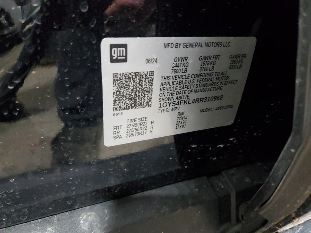 2024 CADILLAC ESCALADE SPORT VIN:1GYS4FKL4RR310968