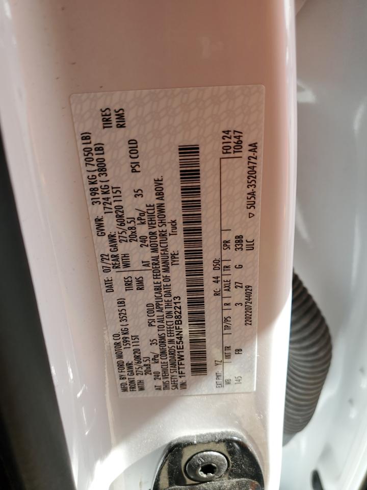 2022 FORD F150 SUPERCREW VIN:1FTFW1E54NFB82213