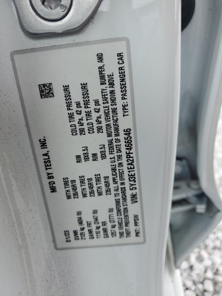 2023 TESLA MODEL 3 VIN:5YJ3E1EA2PF466546