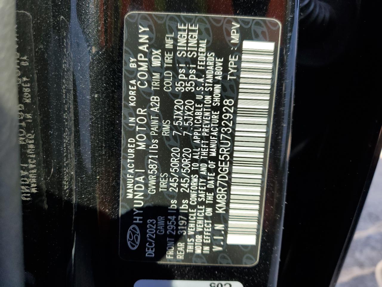 2024 HYUNDAI PALISADE CALLIGRAPHY VIN:KM8R7DGE5RU732928