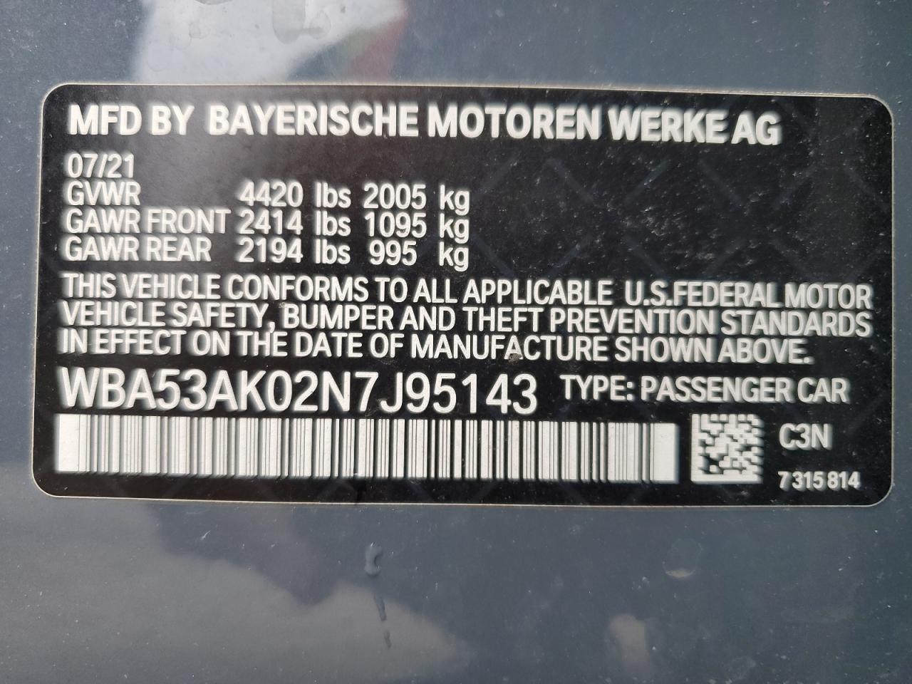 2022 BMW 228I VIN:WBA53AK02N7J95143
