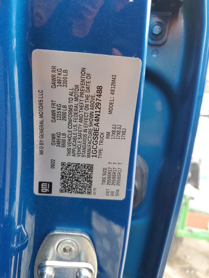 2022 CHEVROLET COLORADO VIN:1GCGSBEA4N1297488