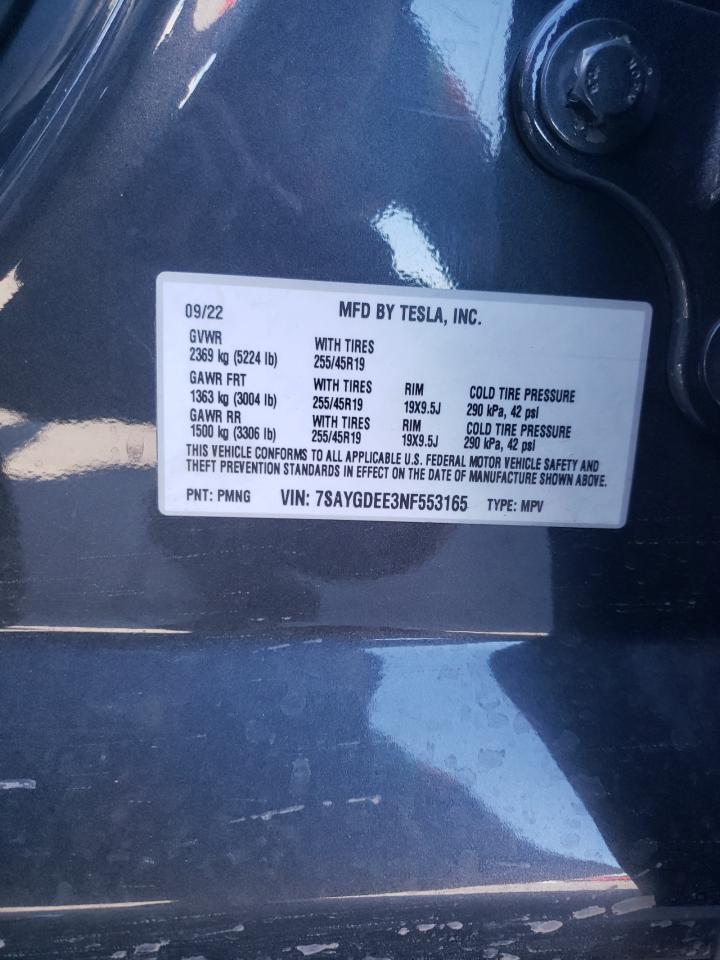 2022 TESLA MODEL Y VIN:7SAYGDEE3NF553165