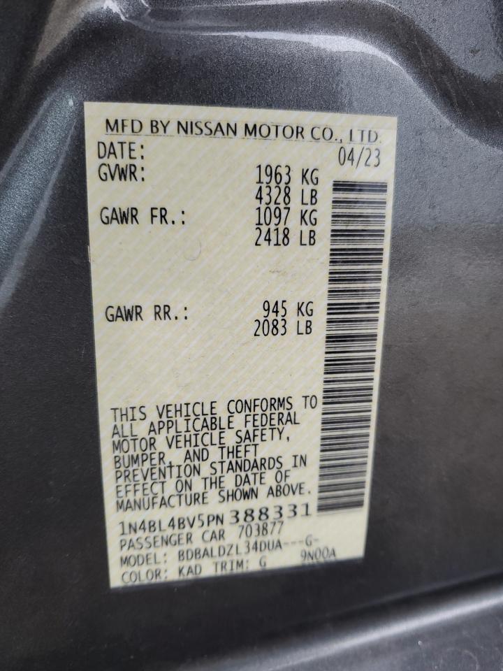 2023 NISSAN ALTIMA S VIN:1N4BL4BV5PN388331