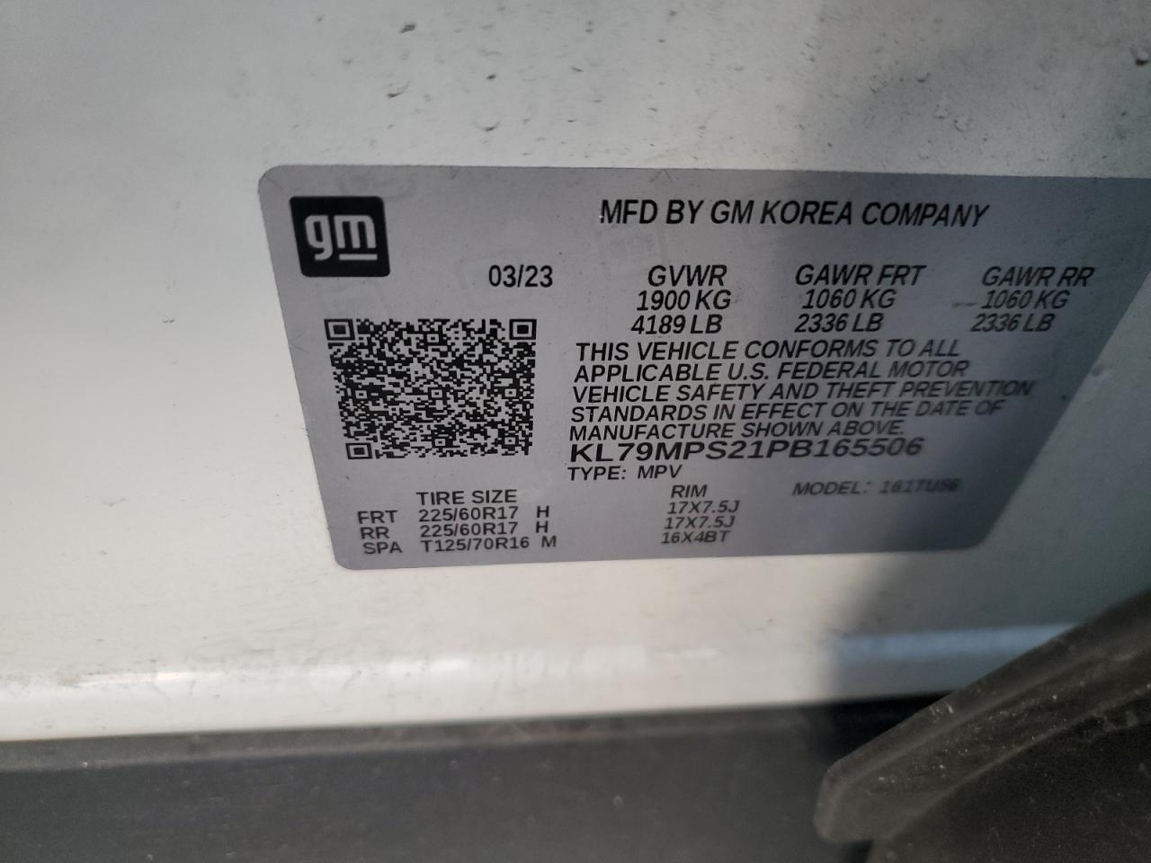 2023 CHEVROLET TRAILBLAZER LT VIN:KL79MPS21PB165506