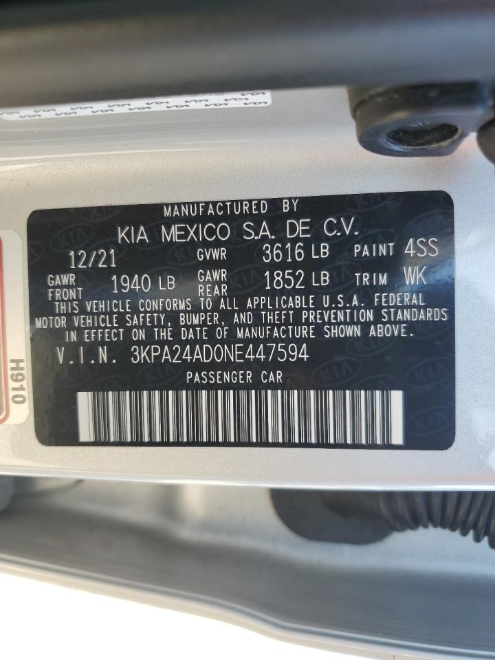 2022 KIA RIO LX VIN:3KPA24AD0NE447594