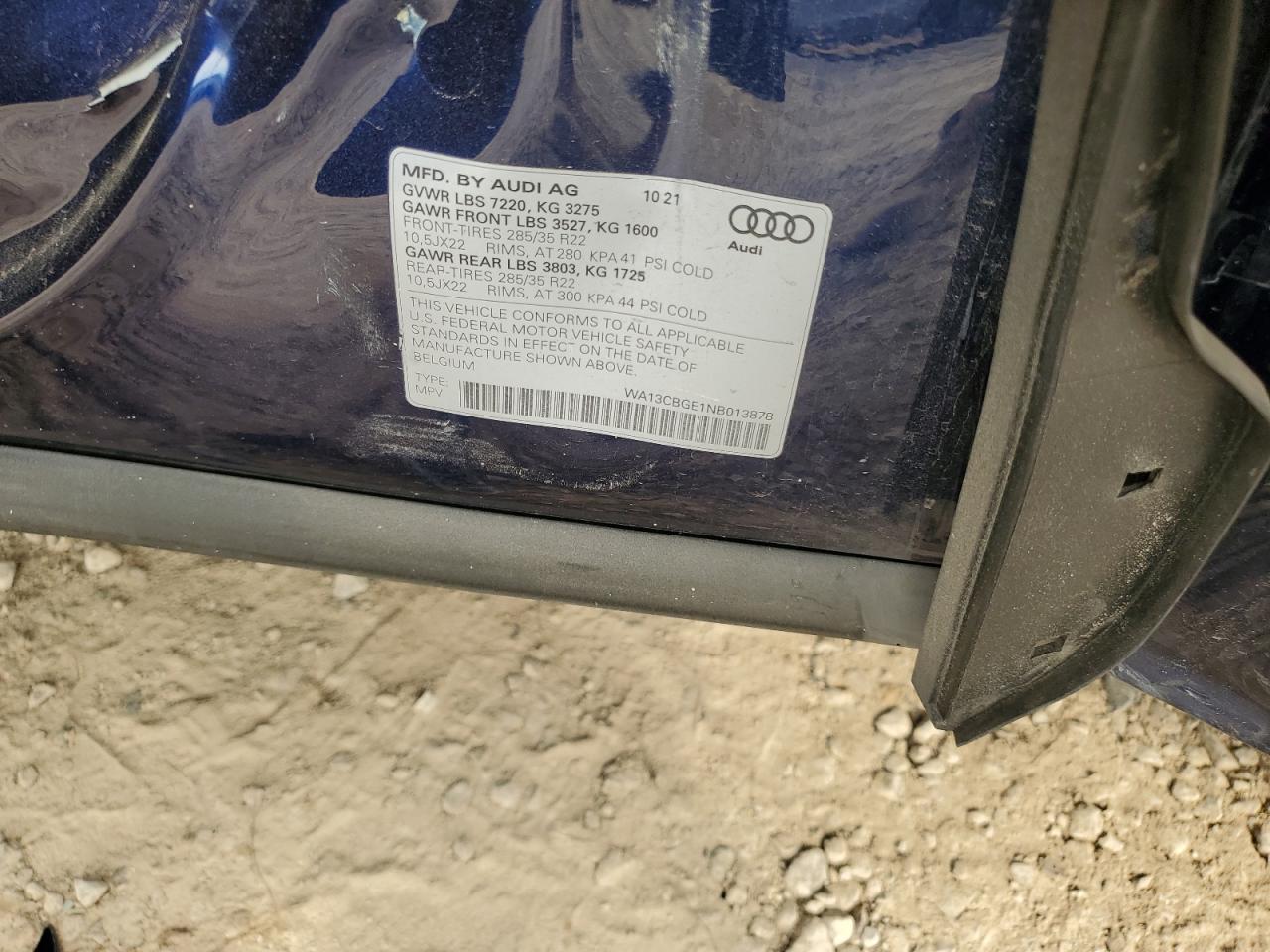 2022 AUDI E-TRON S SPORTBACK PRESTIGE VIN:WA13CBGE1NB013878