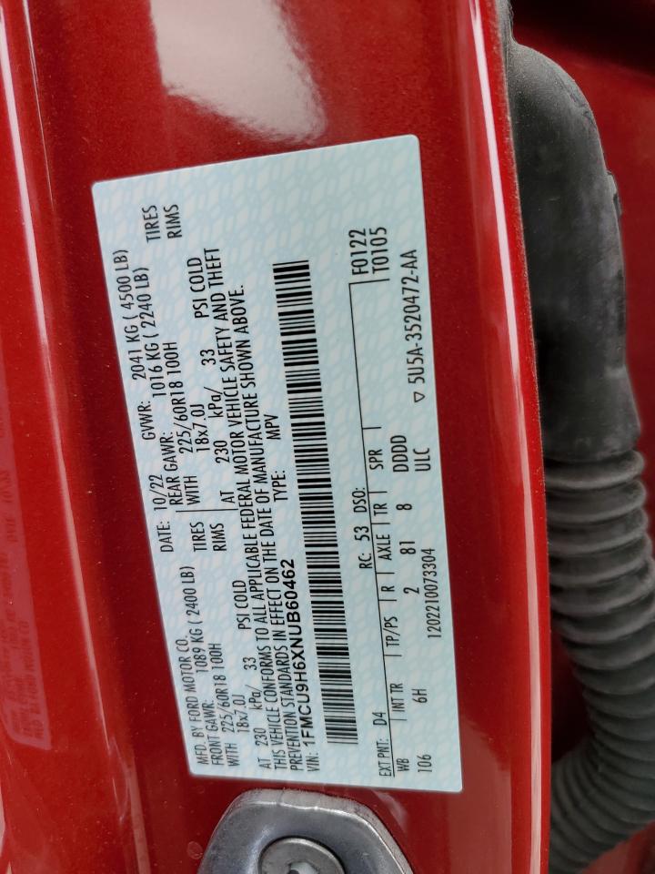 2022 FORD ESCAPE SEL VIN:1FMCU9H6XNUB60462