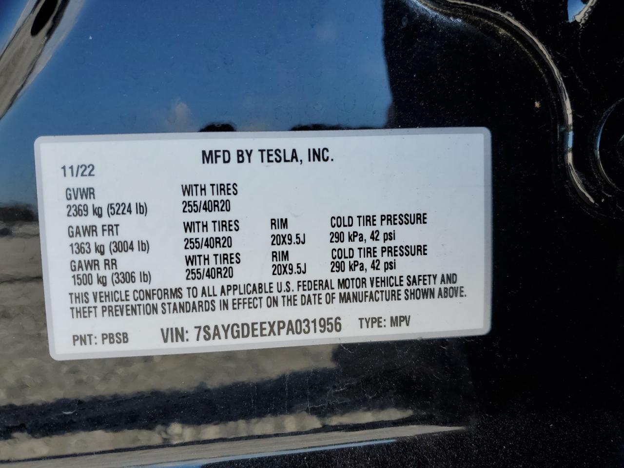 2023 TESLA MODEL Y VIN:1FTEF26H2LPA53968
