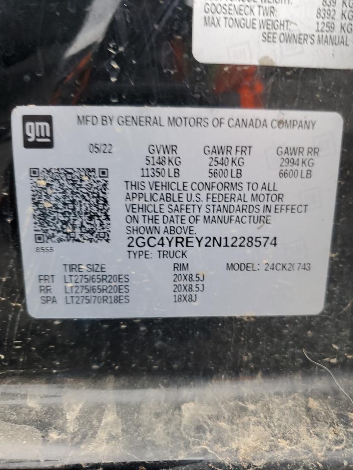 2022 CHEVROLET SILVERADO K2500 HIGH COUNTRY VIN:2GC4YREY2N1228574