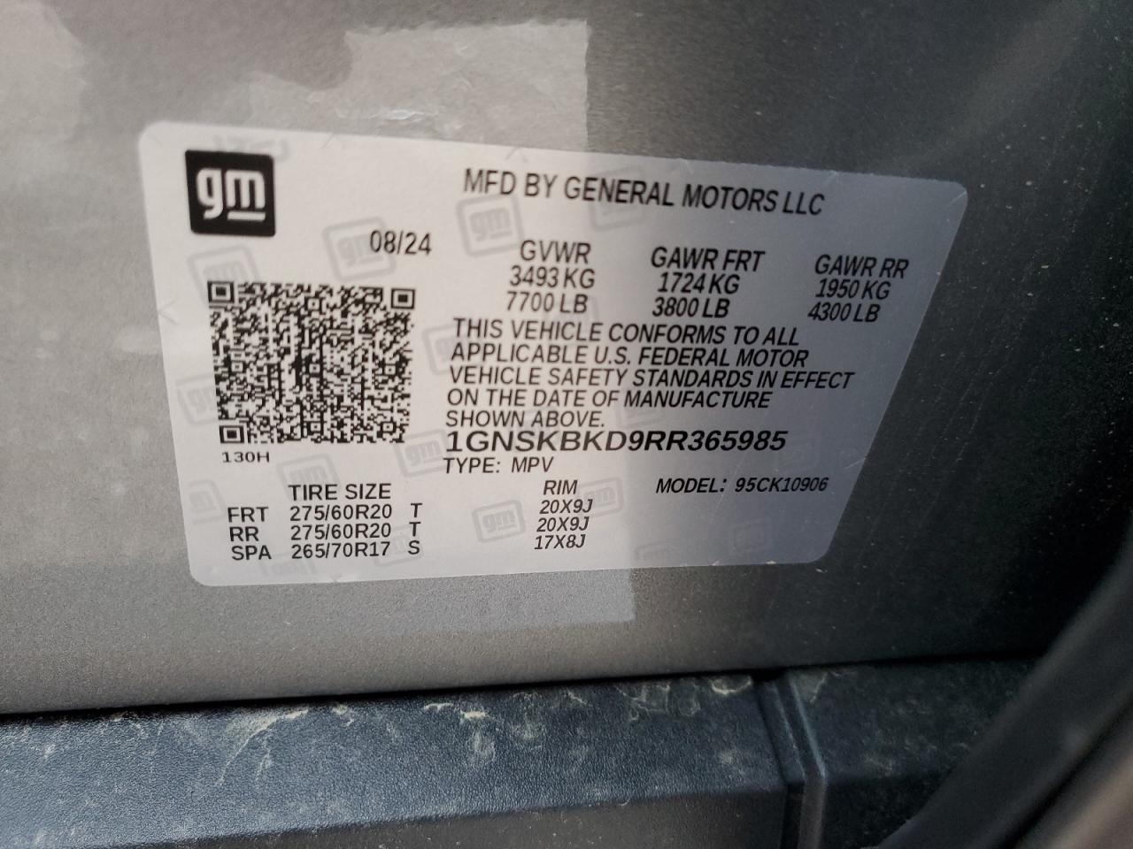 2024 CHEVROLET SUBURBAN K1500 LS VIN:1GNSKBKD9RR365985