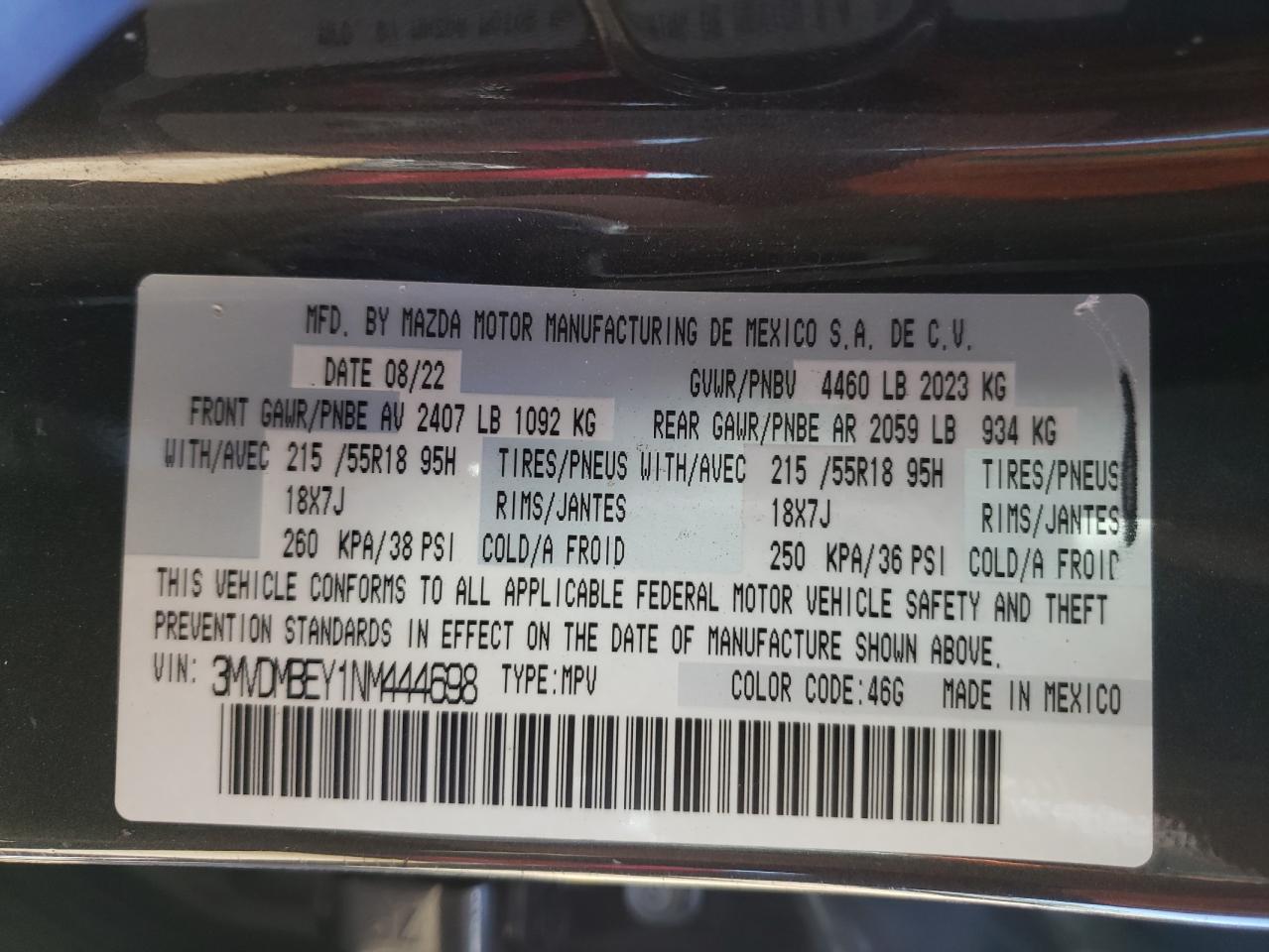 2022 MAZDA CX-30 PREMIUM PLUS VIN:3MVDMBEY1NM444698