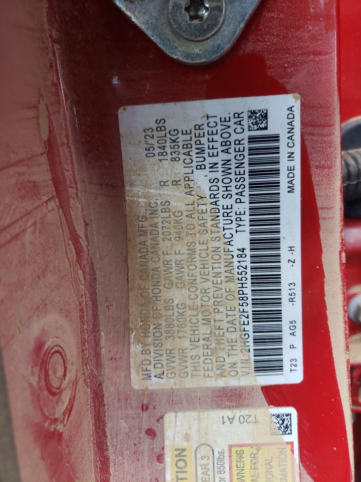 2023 HONDA CIVIC SPORT VIN:2HGFE2F58PH552184