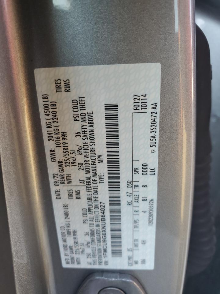 2022 FORD ESCAPE SE VIN:1FMCU9G6XNUB64027