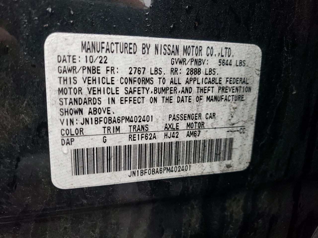2023 NISSAN ARIYA EVOLVE+ VIN:JN1BF0BA6PM402401
