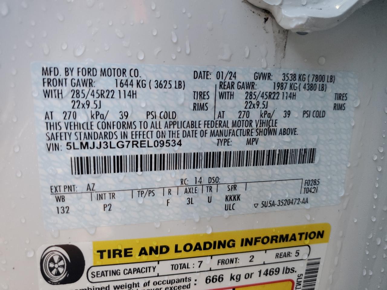 2024 LINCOLN NAVIGATOR L RESERVE VIN:5LMJJ3LG7REL09534