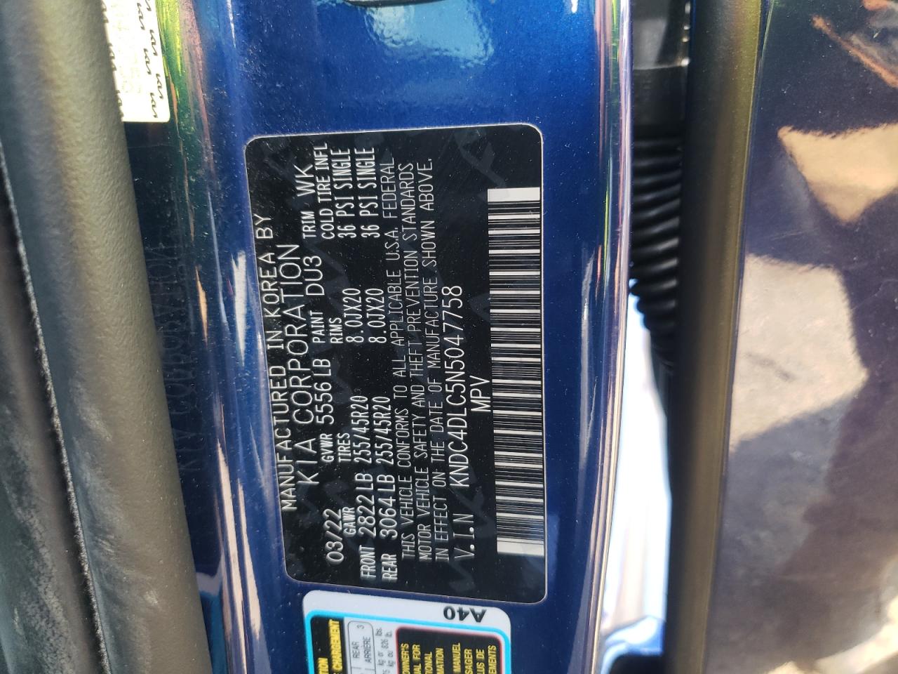 2022 KIA EV6 GT LINE VIN:KNDC4DLC5N5047758