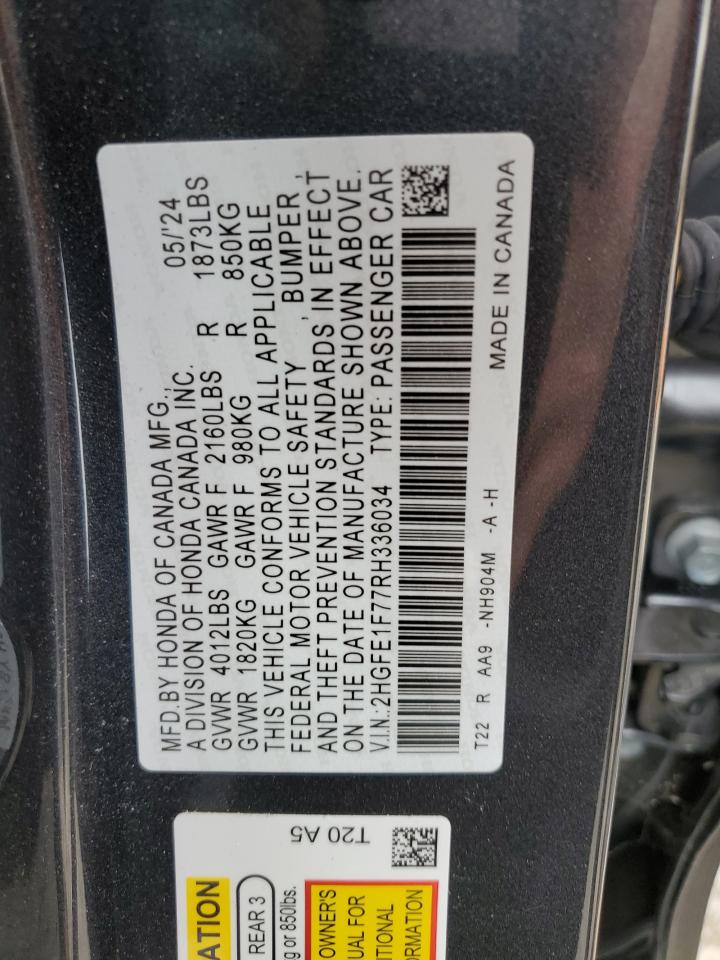 2024 HONDA CIVIC EX VIN:2HGFE1F77RH336034
