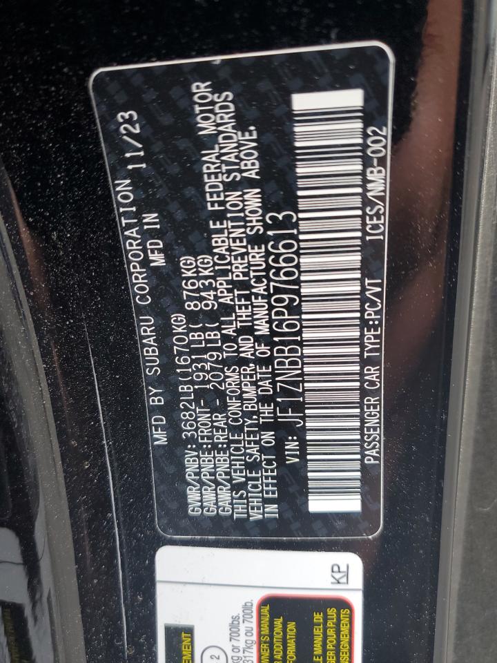 2023 TOYOTA GR 86 VIN:JF1ZNBB16P9766613