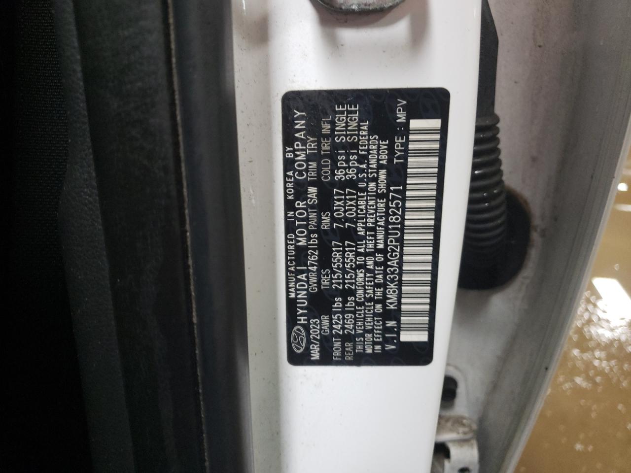 2023 HYUNDAI KONA SEL VIN:KM8K33AG2PU182571