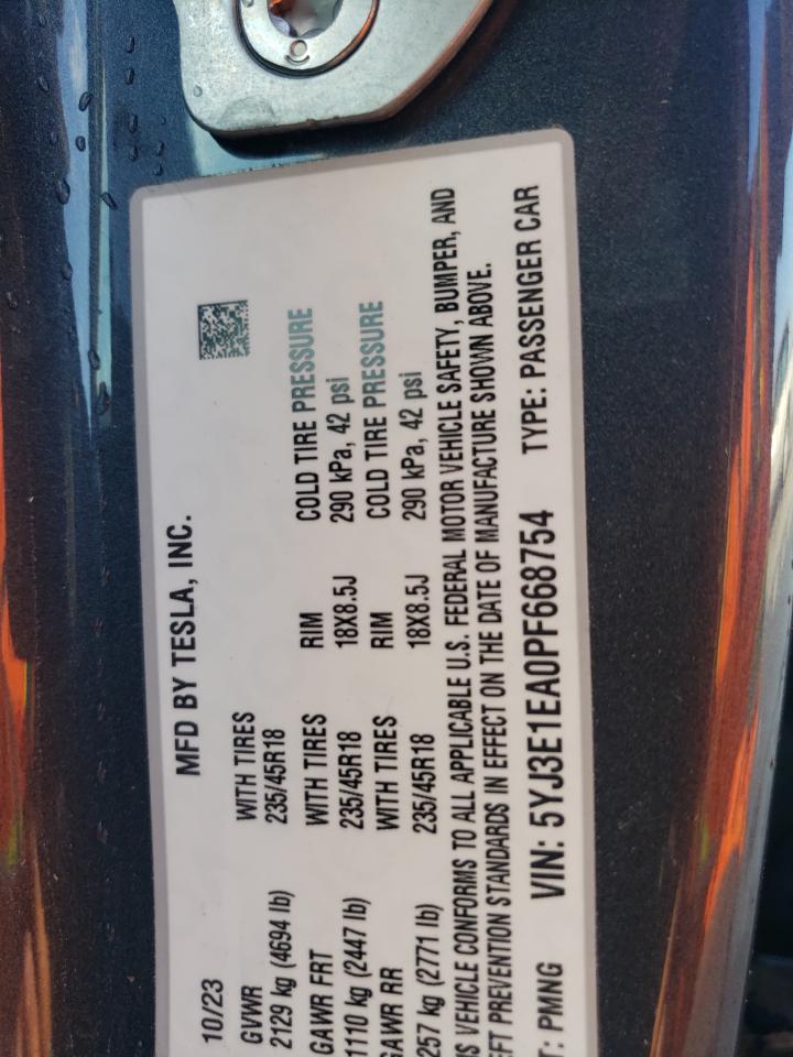 2023 TESLA MODEL 3 VIN:WP0AA2A8XNS255297
