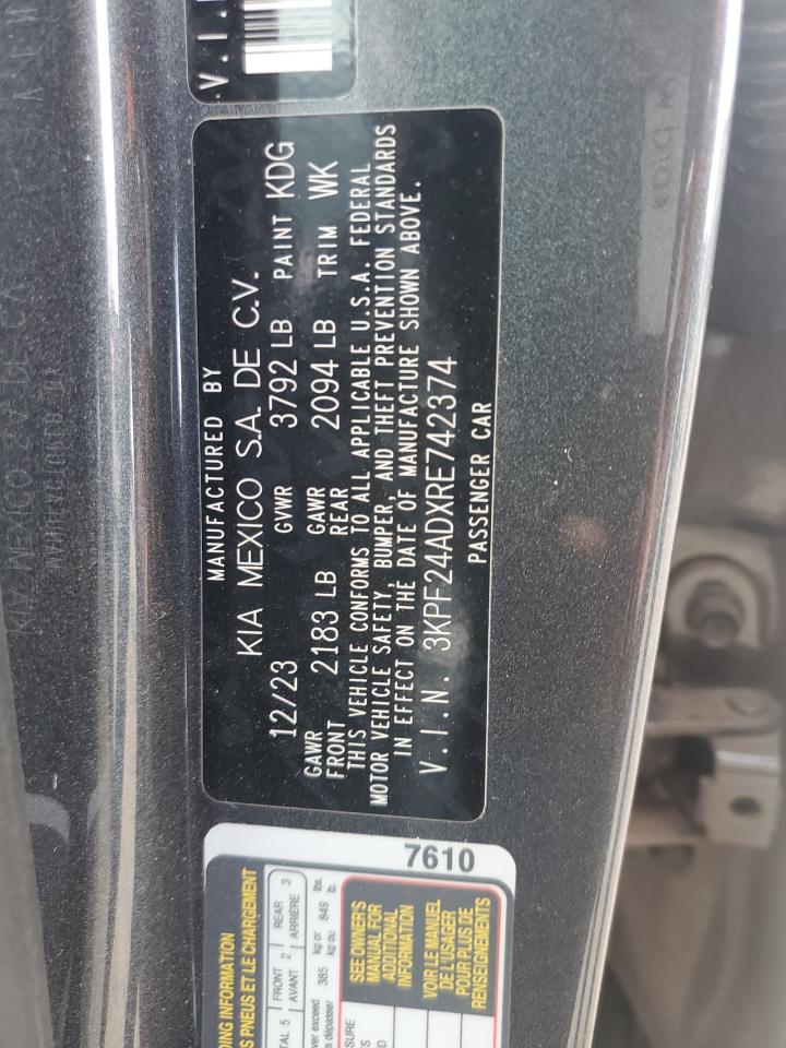 2024 KIA FORTE LX VIN:3KPF24ADXRE742374