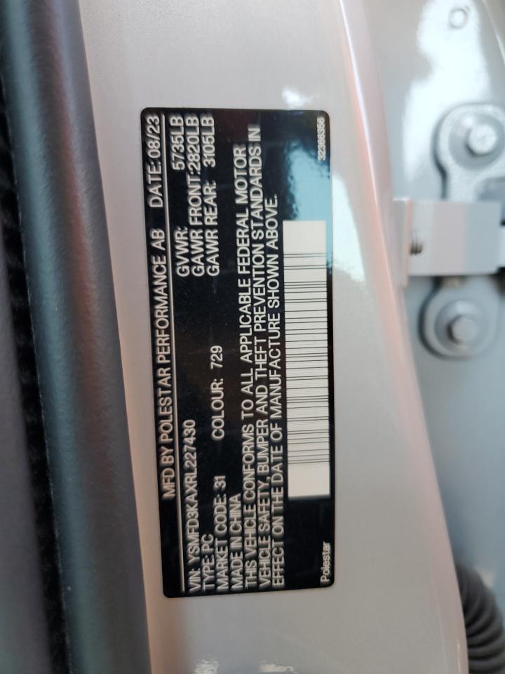 2024 POLESTAR 2 VIN:YSMFD3KAXRL227430