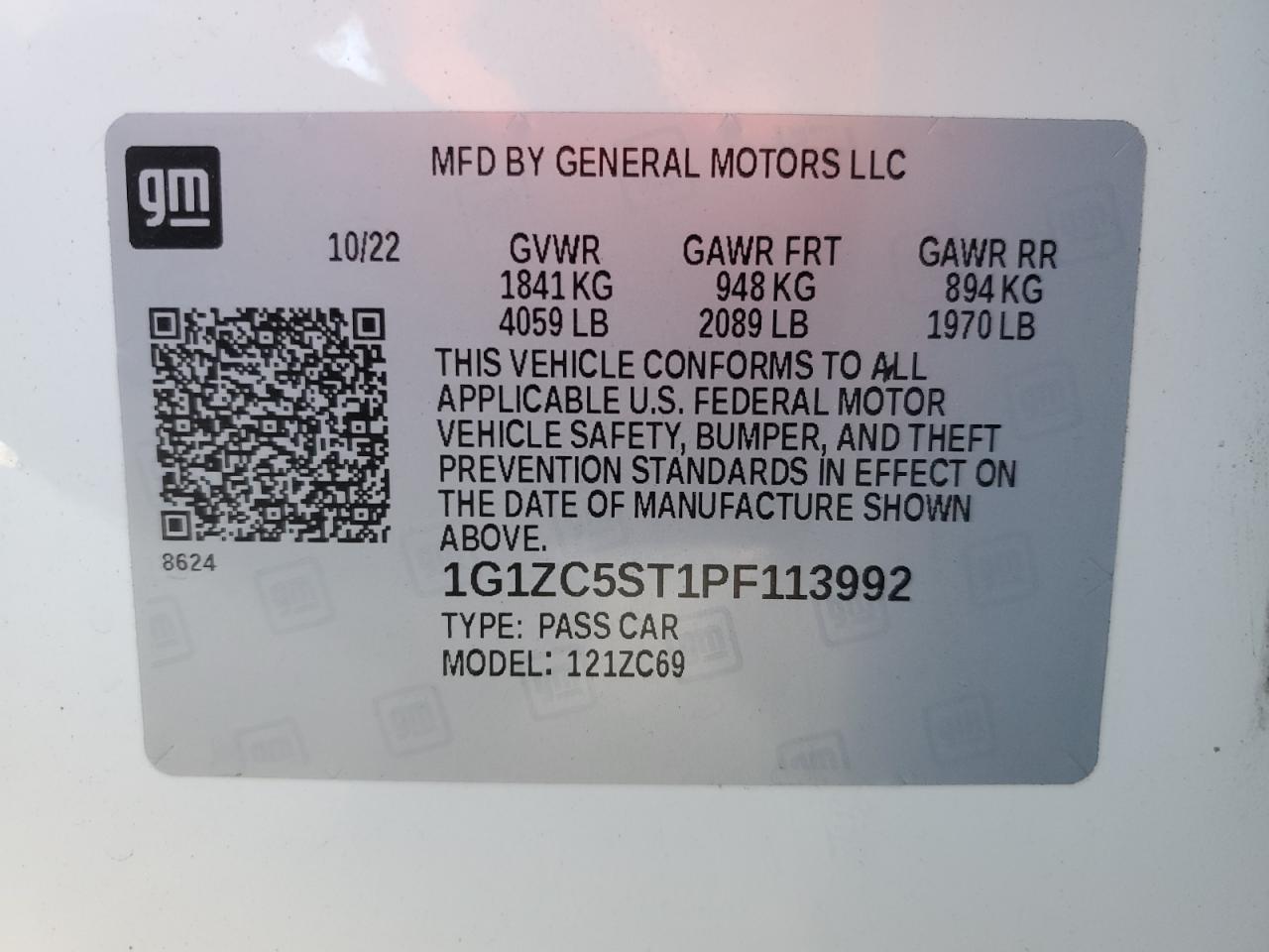 2023 CHEVROLET MALIBU LS VIN:1G1ZC5ST1PF113992