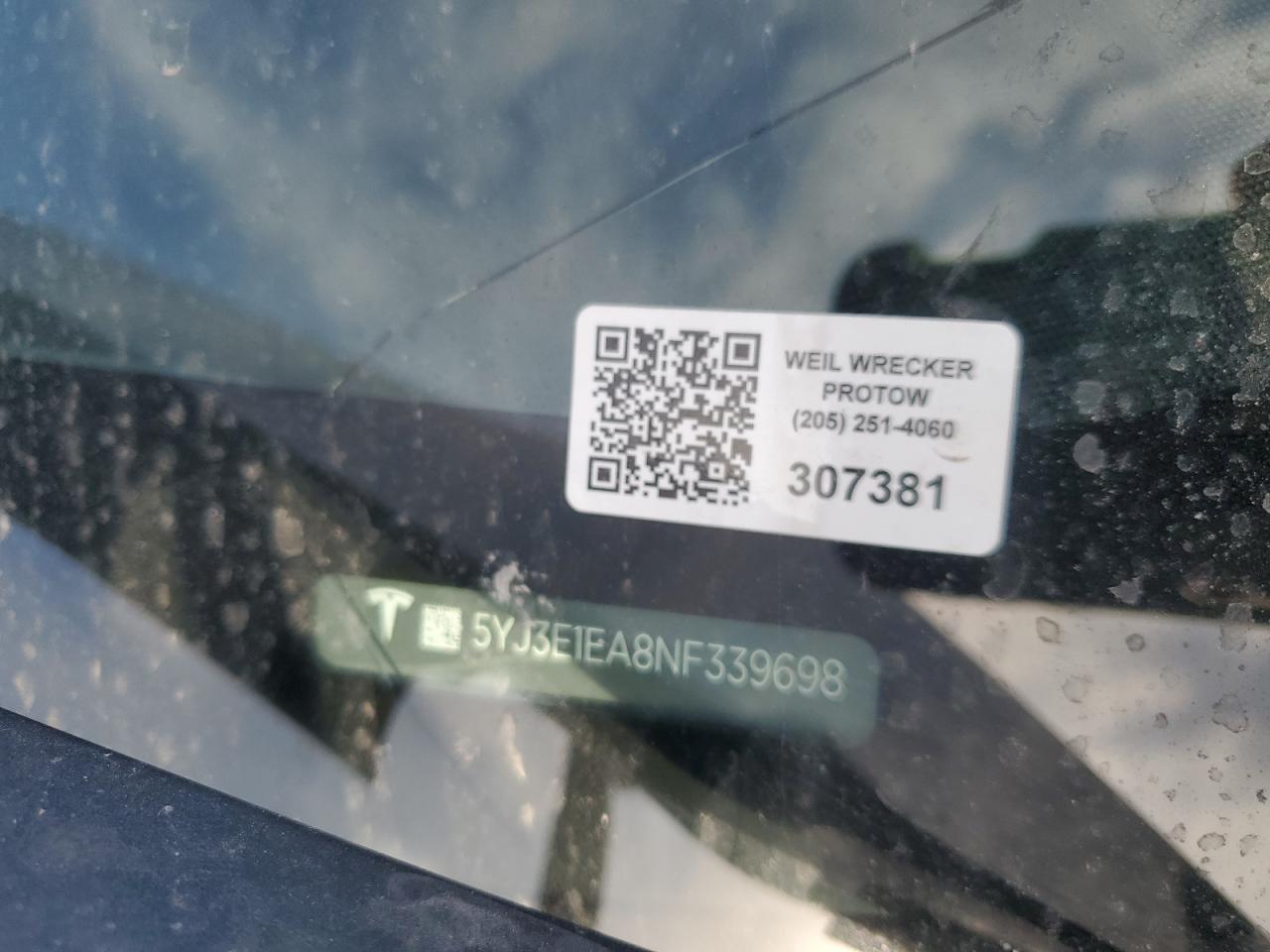 2022 TESLA MODEL 3 VIN:5YJ3E1EA8NF339698