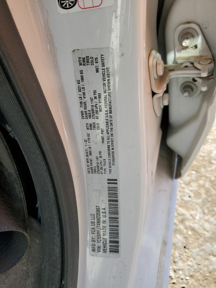 2022 RAM 1500 LARAMIE VIN:1C6SRFJT4NN235867